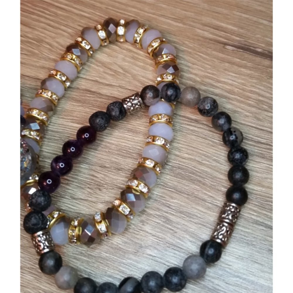 Bundle Lot 3 Crystal And Stone Stackable Layering… - image 3